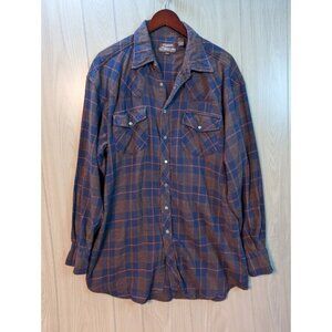 Vintage Outlaw Shirt Mens 2XL Western Wear Cowboy Pearl Snap Plaid Flannel Rodeo
